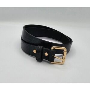 Snakeskin Embossed PU Leather Belt Women's 34" Black Gold Buckle Glossy Chic